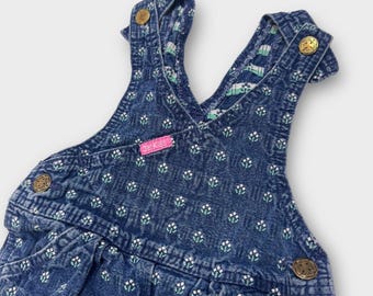 Baby Kleinkind Vintage Oshkosh Vestbak Denim Crisscross Style Blume bestickt Overall 24 m Made In USA