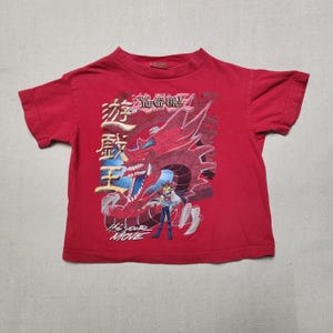 1996 90s kinder peuter vintage Yu-Gi-Oh! It's your MOVE Dragon grote print rode T-shirt met halve mouwen / 6 jaar 7 jaar 8 jaar / 100% katoen
