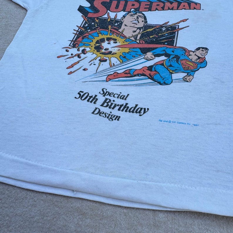 80s Kids Toddler Vintage Ringer Superman Special 50Th Birthday Design Short Sleeve White T-Shirt 3Y 4Y 5Y