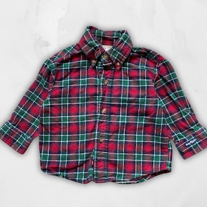 90s Kids Toddler Baby Vintage Oshkosh Bgosh Plaid Flannel Button Up Shirt / 6m 9m 12m
