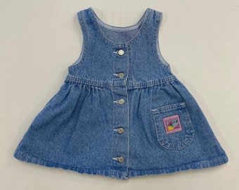 90s Kids Vintage Lee Jeans Front Open Denim Dress 18m