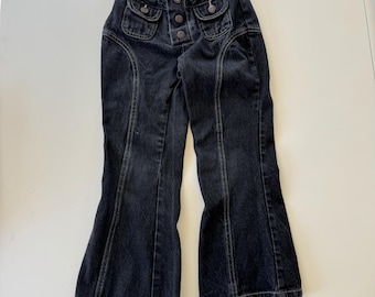 Vintage Old Navy Blue Jeans | Girls Size 6 Black Denim | Retro Wide Leg Flare Pants | Button Front Detail | Y2K Kids Fashion | 100% Cotton