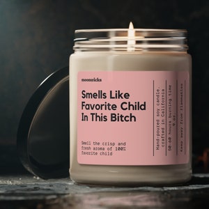 Cheira como a criança favorita nesta cadela Vela de cera de soja, presente engraçado para mamãe e papai, vela dos pais, presente da criança, vela ecológica de 9 onças