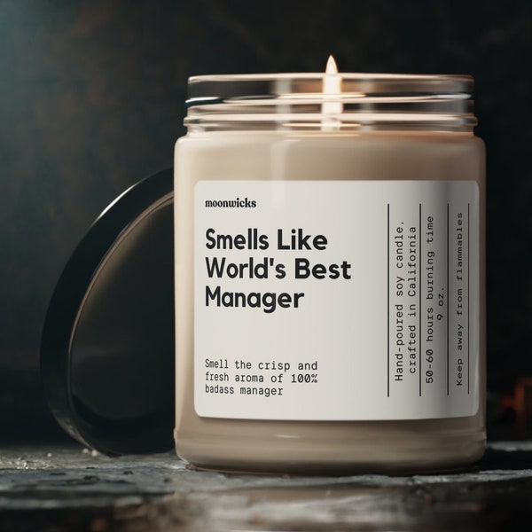 Smells Like World's Best Manager Soy Wax Candle, Work Manager Gift, Manager Appreciation Candle, Gift For Manager, Eco Friendly 9oz. Candle