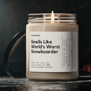 Smells Like World&#39;s Worst Snowboarded Soy Wax Candle, Funny Snowboarding Gift, Gift For Snowboarder, Snowboarding Decor, 9oz. Candle Gift
