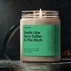 Cheira a jogador de golfe sexy nesta vela de cera de soja cadela, presente engraçado de golfe, presente de jogador de golfe, marido de golfe, namorado de golfe, ecológico 9 onças. Vela