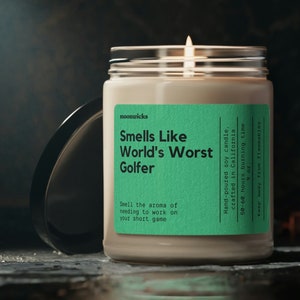 Smells Like World&#39;s Worst Golfer Soy Wax Candle, Funny Gift For Golfer, Golfing Gift Candle, Golf Prank Gift, Eco Friendly 9oz. Candle Gift