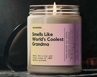 Smells Like World's Coolest Grandma Soy Wax Candle, Gift For Grandmother, Grandma Gift Candle, Funny Grandma Candle, Eco Friendly 9oz Candle