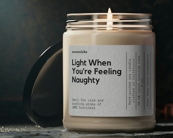 Light When You're Feeling Naughty Soy Wax Candle Gift For Partner, Funny Anniversary Gift, Gift For Horny Partner, Eco Friendly 9oz. Candle