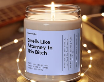 Smells Like Attorney In This Bitch Soy Wax Candle, Funny Attorney Gift, Lawyer Gift Candle, Gift For Attorney, Eco Friendly 9oz. Candle