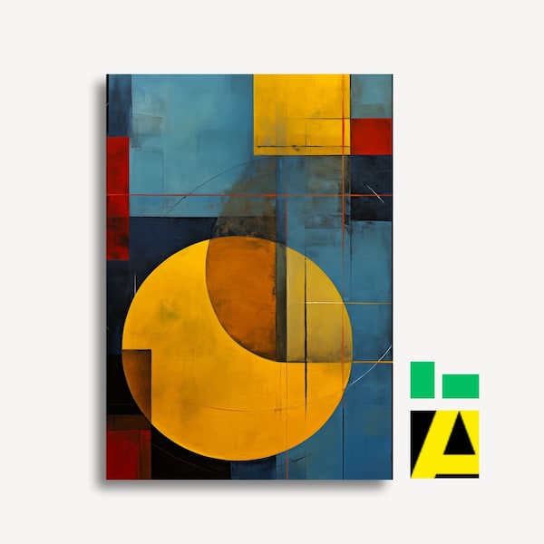Industrielle Formen: Orange Gelbes Quadrat auf Blauem Hintergrund - Abstraktion im Goldenen Schnitt