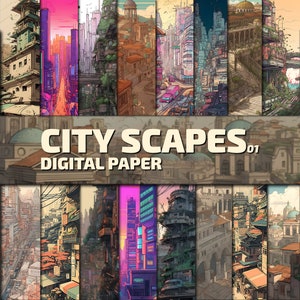 City Scapes 01 | Digital Paper | Backgrounds | 16 Designs | 12" x 12" | Commercial Use | INSTANT DOWNLOAD