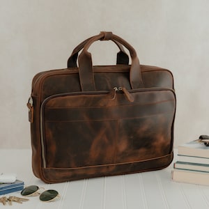 Maletín de cuero personalizado para computadora portátil para hombres, bolso de cuero para hombres, bolso de cuero de grano completo para computadora portátil, bolso bandolera de cuero para computadora