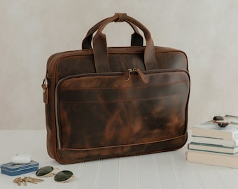 Custom Leather Laptop Briefcase For Men, Leather Bag For Men, Full Grain Leather Laptop Bag, Leather Computer Messenger Crossbody Bag