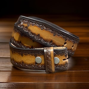 Genuine Leather Western Carved Embossed Tooled Cowboy Cowgirl Floral Strap Belt Full Grain Leather Heavy Duty Without Buckle