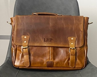 Leather Laptop Satchel Bag For Men, Leather Briefcase For Men, Personalized Leather Laptop Bag, Leather Computer Messenger Crossbody Bag