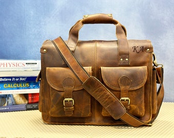Personalized Leather Satchel Bag For Men, Leather Briefcase For Men, Full Grain Leather Laptop Bag, Leather Computer Messenger Crossbody Bag