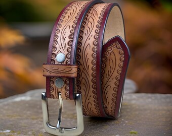 Women Belt Genuine Leather Western Carved Embossed Tooled  display picture 3
