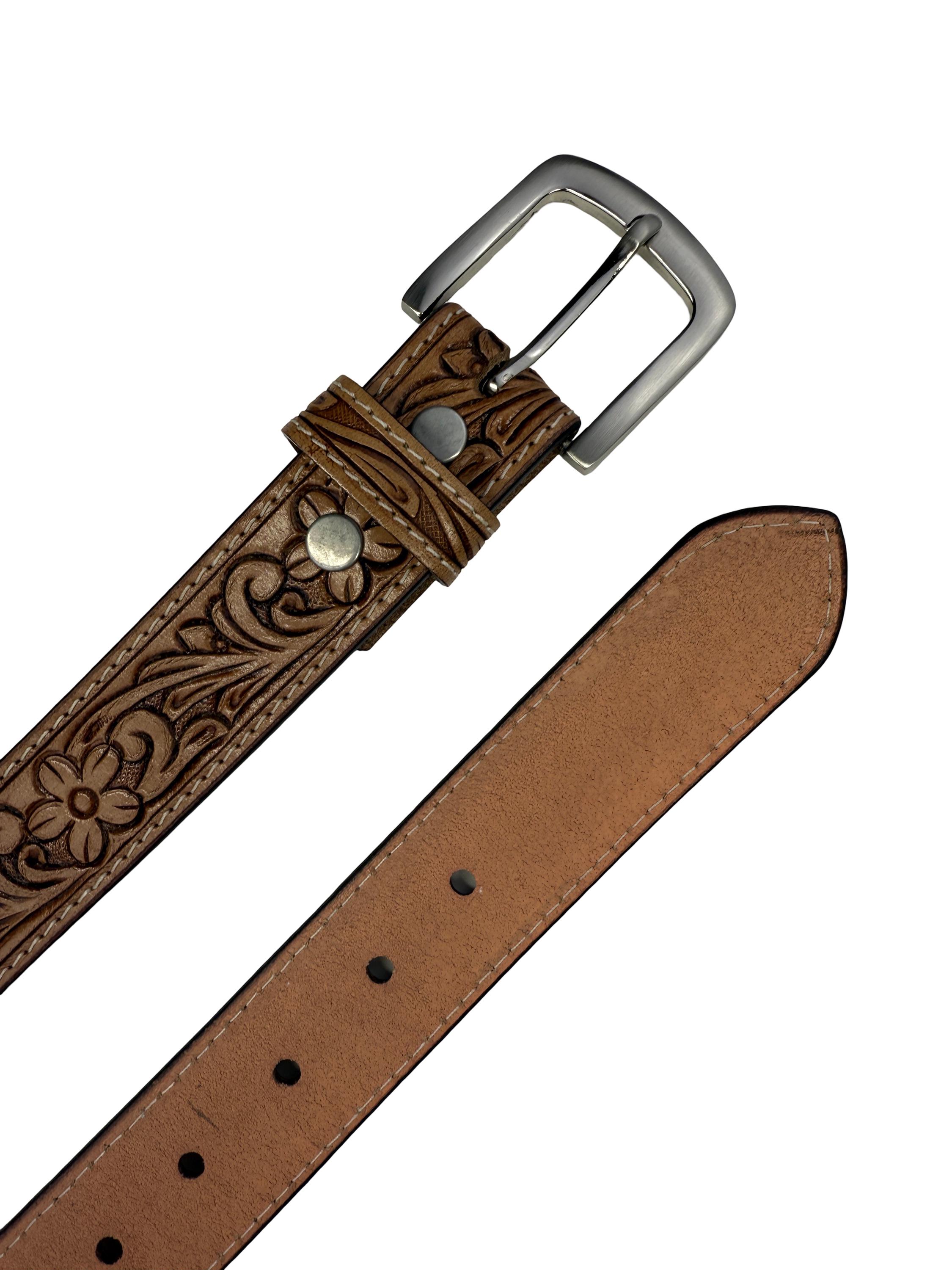 VTG TC Leather Tooled Genuine Cow Hide Leather Western Belt Women’s Small Pink Tooled Cowhide Belt - S to XL – Seven Songbirds Boutique main image 4