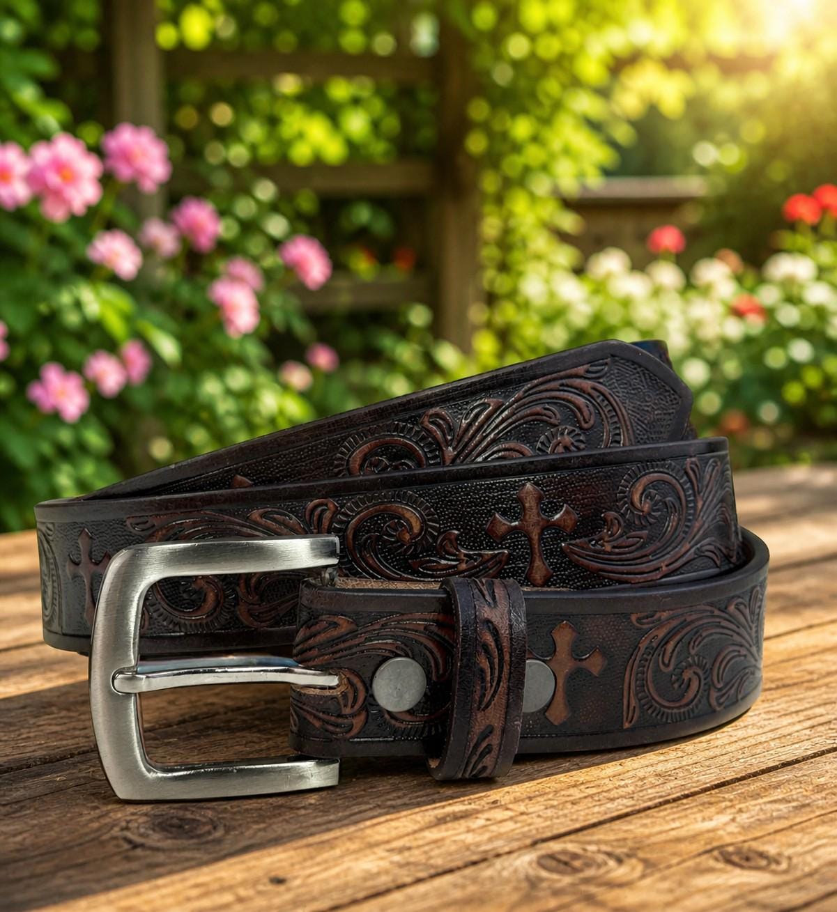 Mens Western Belt With Cross - Etsy