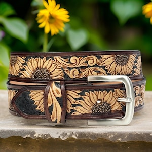 Genuine Leather Snap-On Belt, Engraved Leather Belt, 100% Full Grain Cowhide with Snaps 1-1/2&quot; wide