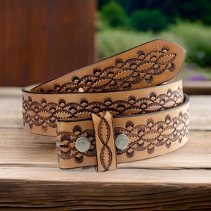 Genuine Leather Western Carved Embossed Tooled Cowboy Cowgirl Floral Strap Belt Full Grain Leather Heavy Duty Without Buckle
