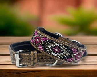 Personalized Western Cat Dog Pet Collar Beaded Hand Tooled Crafted Padded Genuine Leather Floral Soft Adjustable Puppy Collar