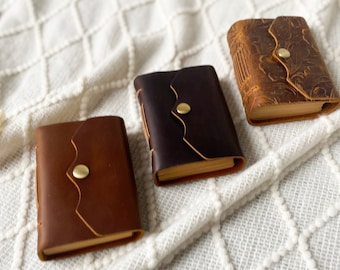 Bloc de notas pequeño de cuero, minicuaderno de cuero personalizado, diario personalizado para mujeres y hombres.