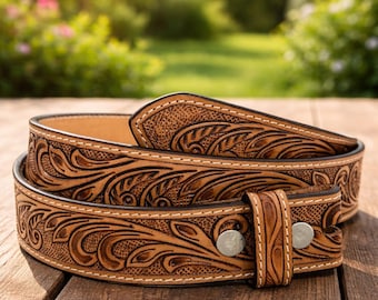 Handmade Men's Western Belt Genuine Full Grain Leather Heavy Duty Without Buckle