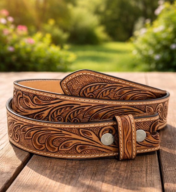 Handmade Men's Western Belt Genuine Full Grain Leather Heavy Duty Without Buckle