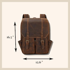 Leather school backpack, College gift, Office travel Backpack Personalized Large Leather Backpack Unisex Backpack Custom Bag for Men Women image 7