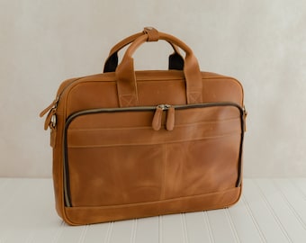 Personalized Leather Satchel Bag For Men, Leather Briefcase For Men, Full Grain Leather Laptop Bag, Leather Computer Messenger Crossbody Bag