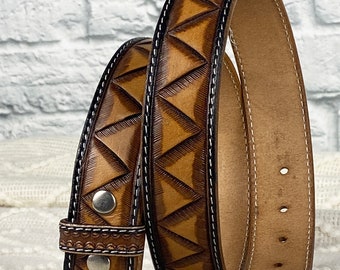 Genuine Leather Cowboy Belt Tooled Western Floral Engraved Leather Belt 100% Genuine Full Grain Cowhide Engraved Personalized Handmade