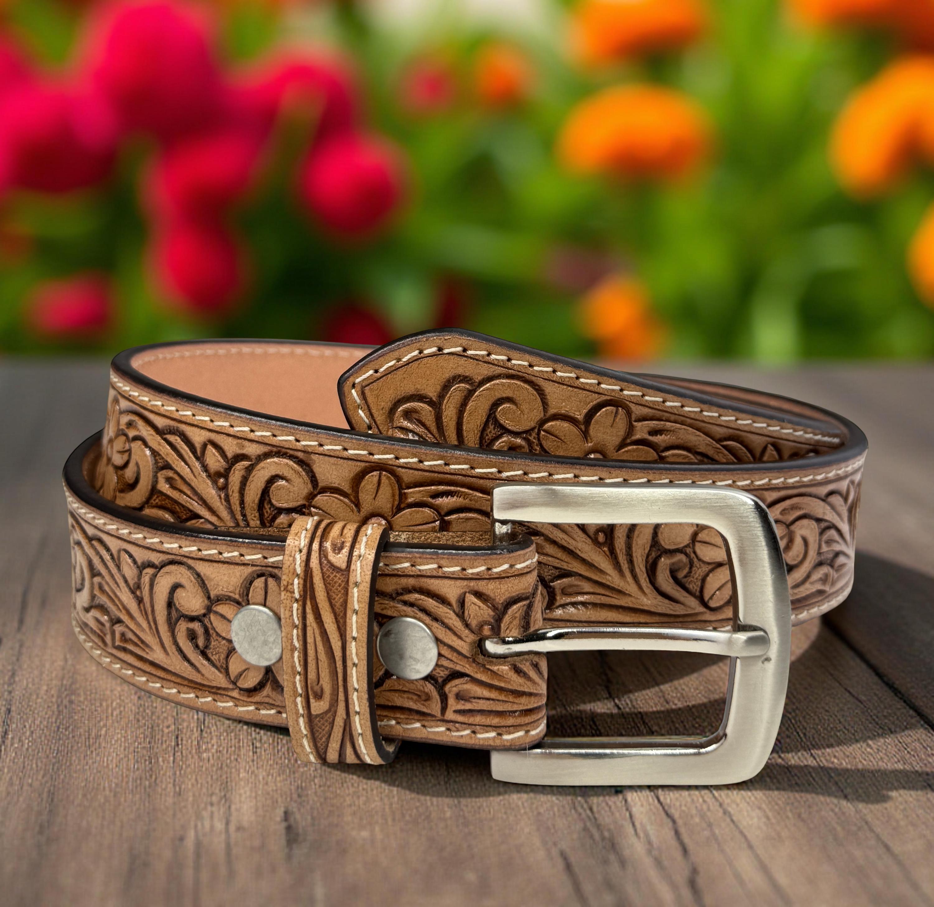 Women Belt Genuine Leather Western Carved Embossed Tooled  display picture 1