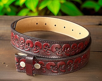 LEATHER Red BELT Southwestern Large Silvertone Metal Buckle  display picture 3
