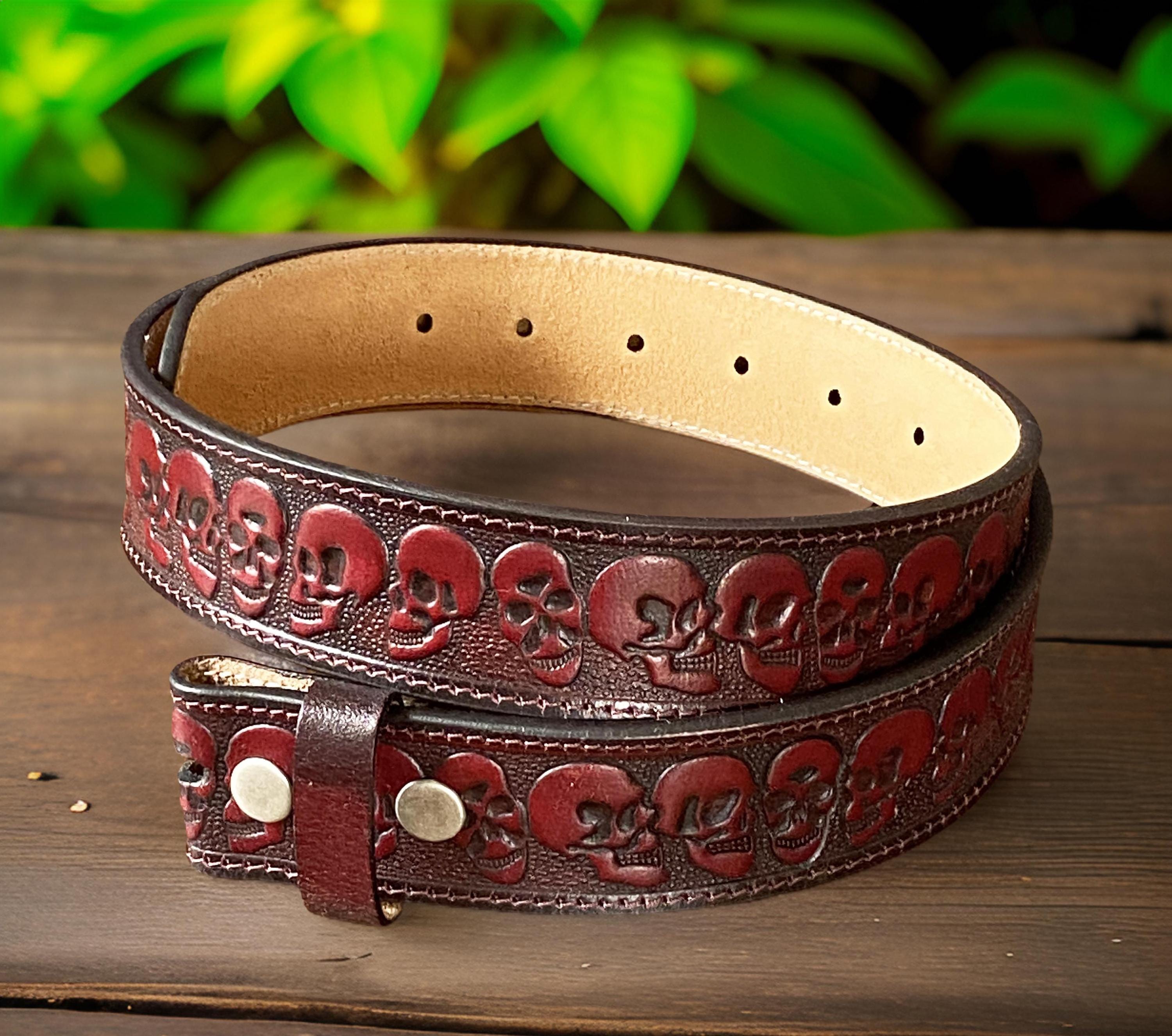 Vintage Boho Tooled Genuine Leather Belt 52\