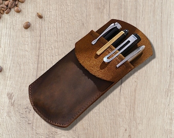 Handmade Leather Pen Holder Pencil Case, Leather Pen Pouch, Fountain Pen Holder, Pencil Holder, Gift For Artist, Pen Sleeve, Pen holder