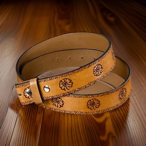 Women Belt Genuine Leather Western Carved Embossed Tooled Cowboy Cowgirl Floral Strap Belt Full Grain Leather Heavy Duty Without Buckle