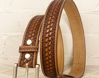 Handmade Men's Western Belt Genuine Full Grain Leather Heavy Duty Without Buckle