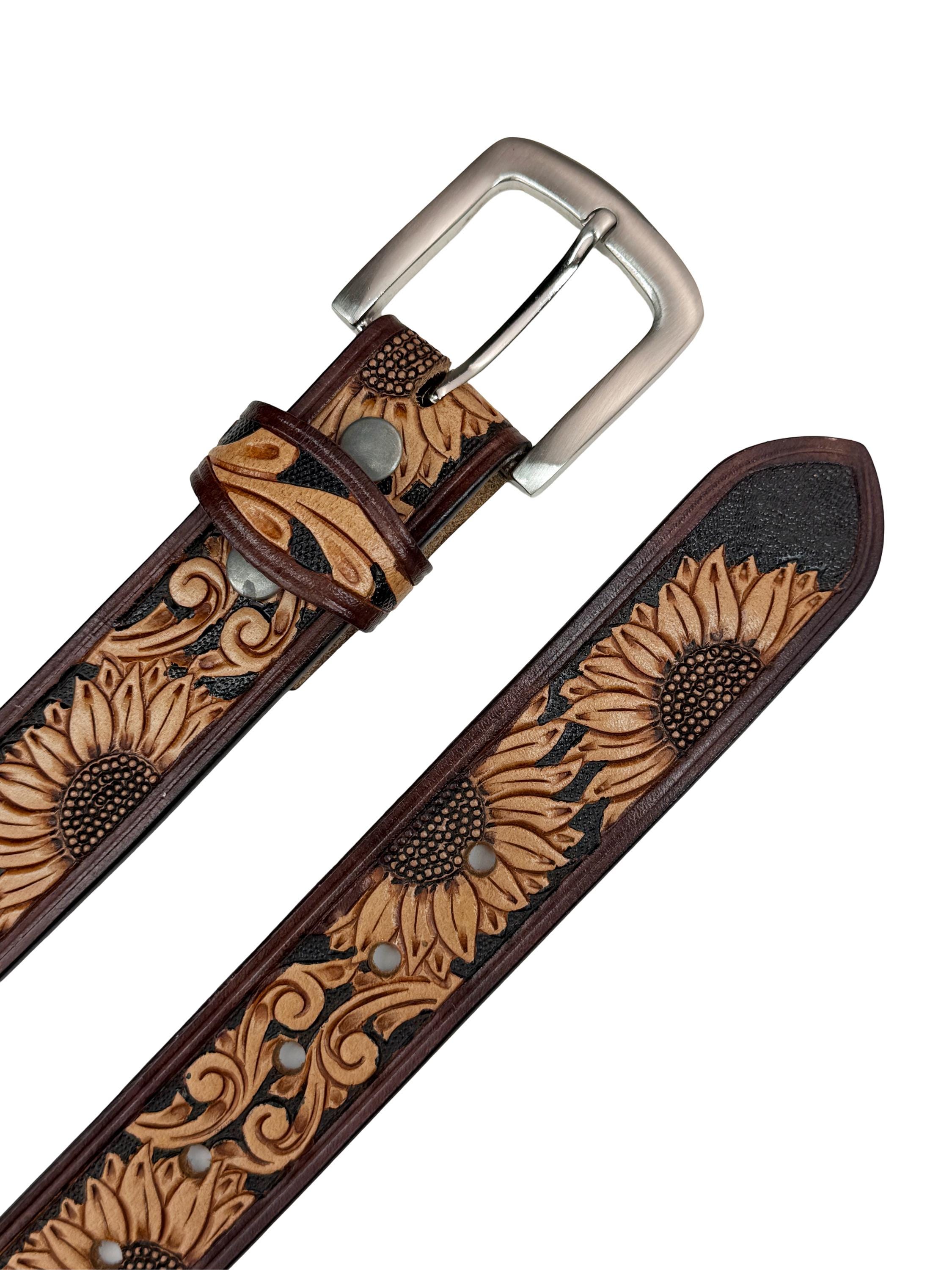 3168 Genuine Leather Western Belt- Vintage Engraved Tooled Cowboy Cowgirl XZQTIVE Women Men Genuine Leather Belt Vintage Ladies  main image 3