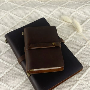 Carnet de notes personnalisé rechargeable en cuir, bloc-notes A6 A5 en cuir, bloc-notes quotidien avec porte-cartes, bloc-notes personnalisé pour femme et homme