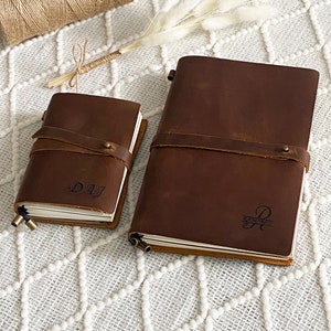 Personalized Refillable Leather Notebook, A6 A5 Leather Notepad, Daily Notebook with Card Holder, Personalized Notebook for Women Men