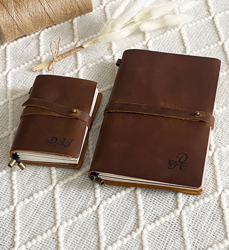 Personalized Refillable Leather Notebook, A6 A5 Leather Notepad, Daily Notebook with Card Holder, Personalized Notebook for Women Men image 1