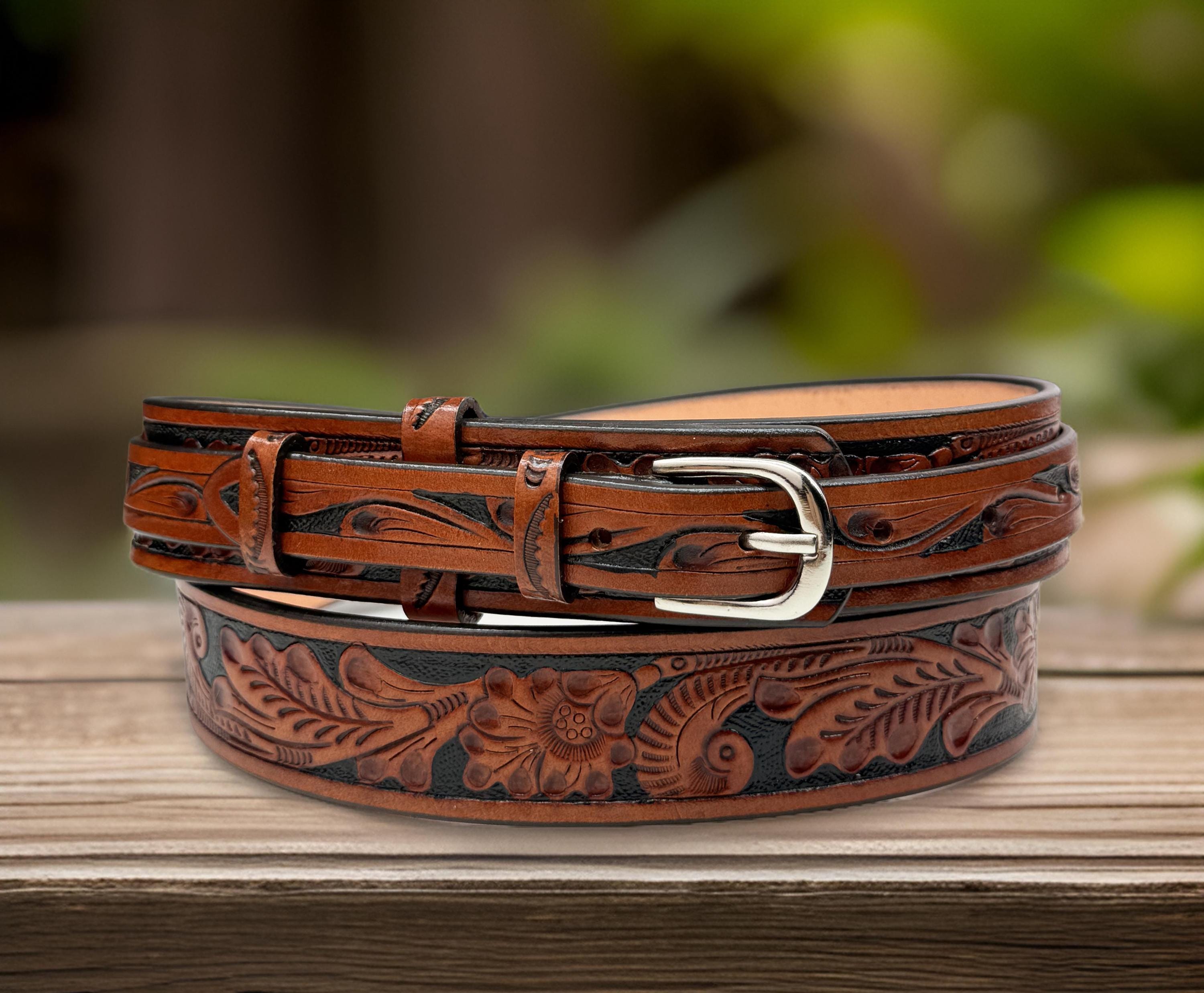 Tooled Leather Belt Texas - Etsy display picture 3