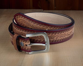 Silver Creek Brown Leather Floral Tooled Western Belt Strap Womens 40 NO Buckle Western Belt Brown Tooled Leather Floral Silver Buckle Size  main image 4