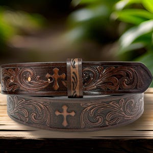 Genuine Leather Western Carved Embossed Tooled Cowboy Cowgirl Floral Strap Belt Full Grain Leather Heavy Duty Without Buckle