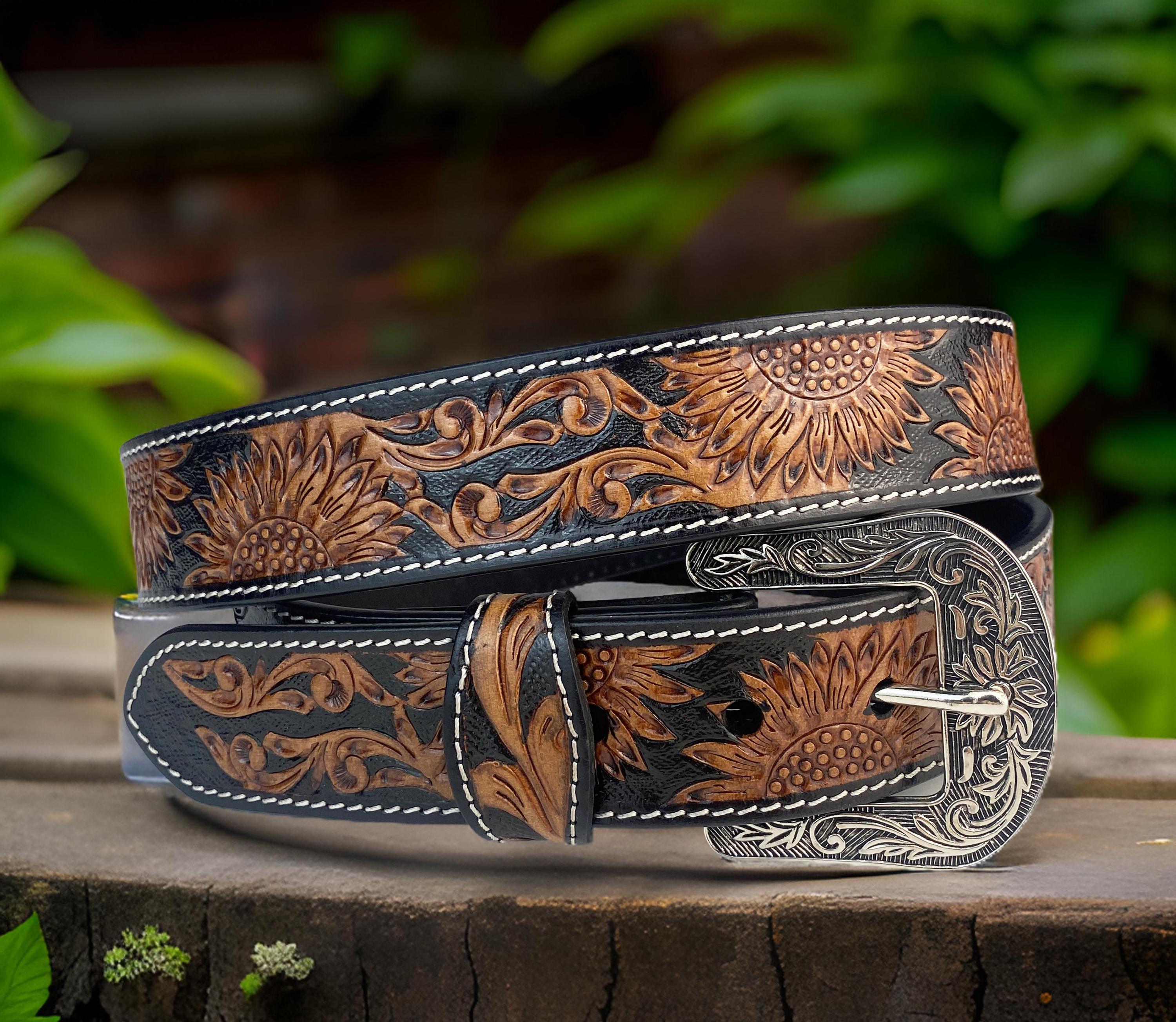4817 Western Belts For Women Men Cowgirl Cowboy Embossed Engraved Tooled Personalized Western Genuine Leather Tooled Belt for Men  main image 2