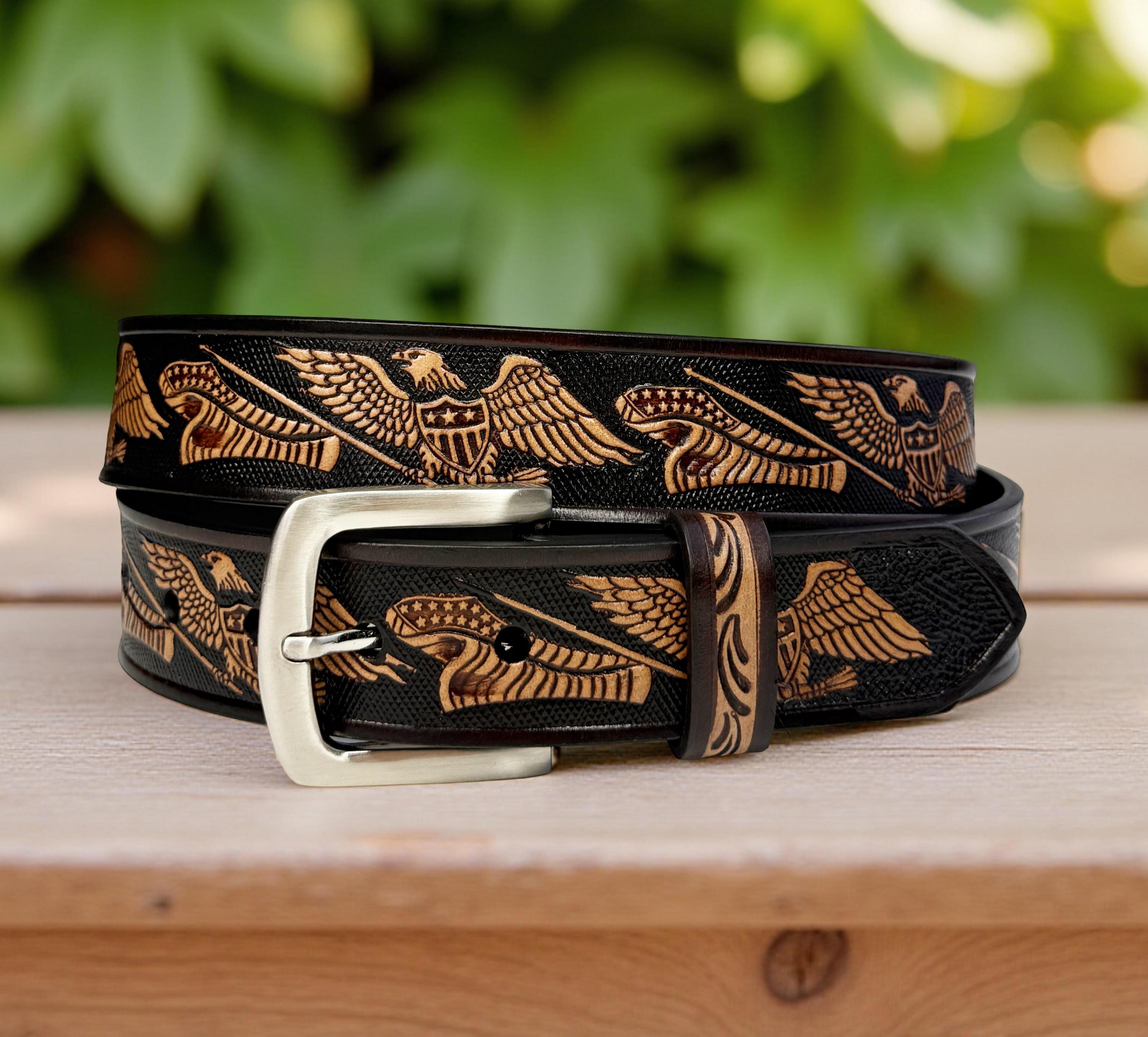 Vintage Western Belt Women Medium Beige Leather Boho Hair Tan Cowboy‎ 34 IITALY Vintage Western Style Cowboy Floral Embroidered Beige Belt  main image 3