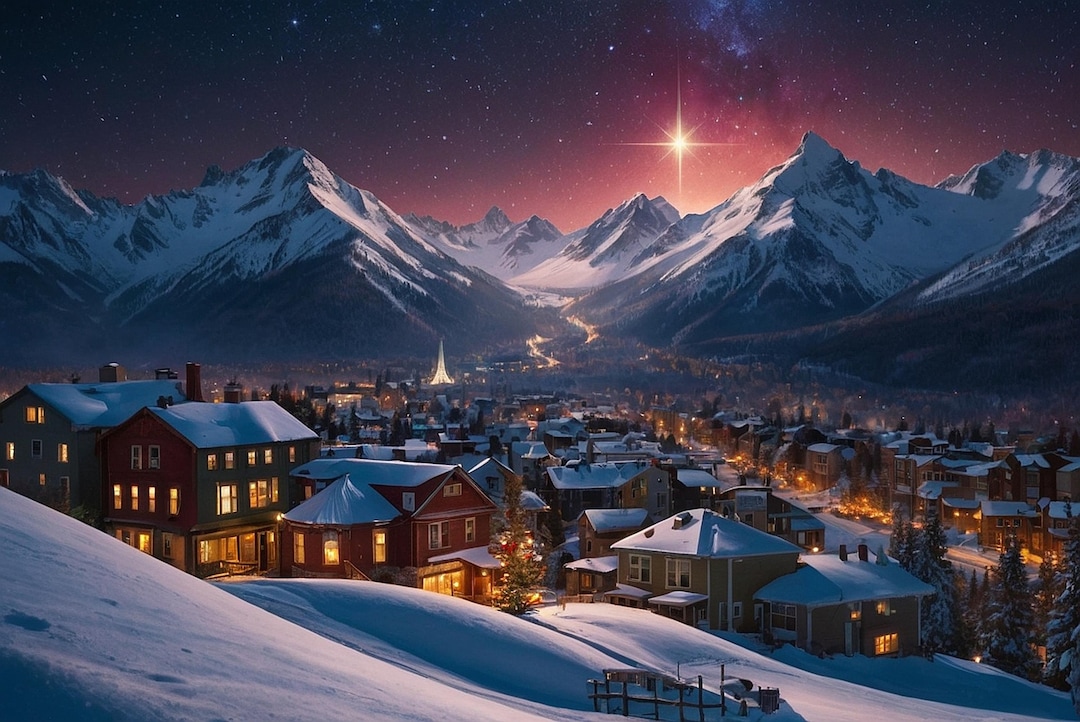 Snowy Alpine Village Poster – Cozy Winter Mountain Scene - Etsy