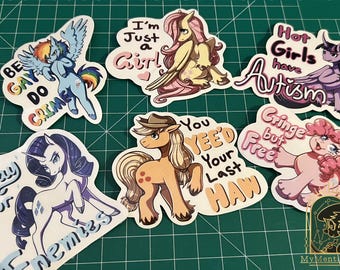 My Little Pony Inspired Character 3&quot; Vinyl Meme Stickers || Twilight Sparkle, Rarity, Pinkie Pie, Fluttershy, Rainbow Dash, Applejack
